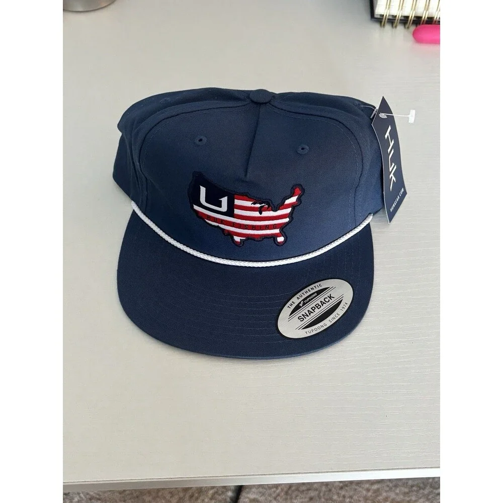 NWT HUK Fishing USA American Rope Hat Cap - Blue SnapBack